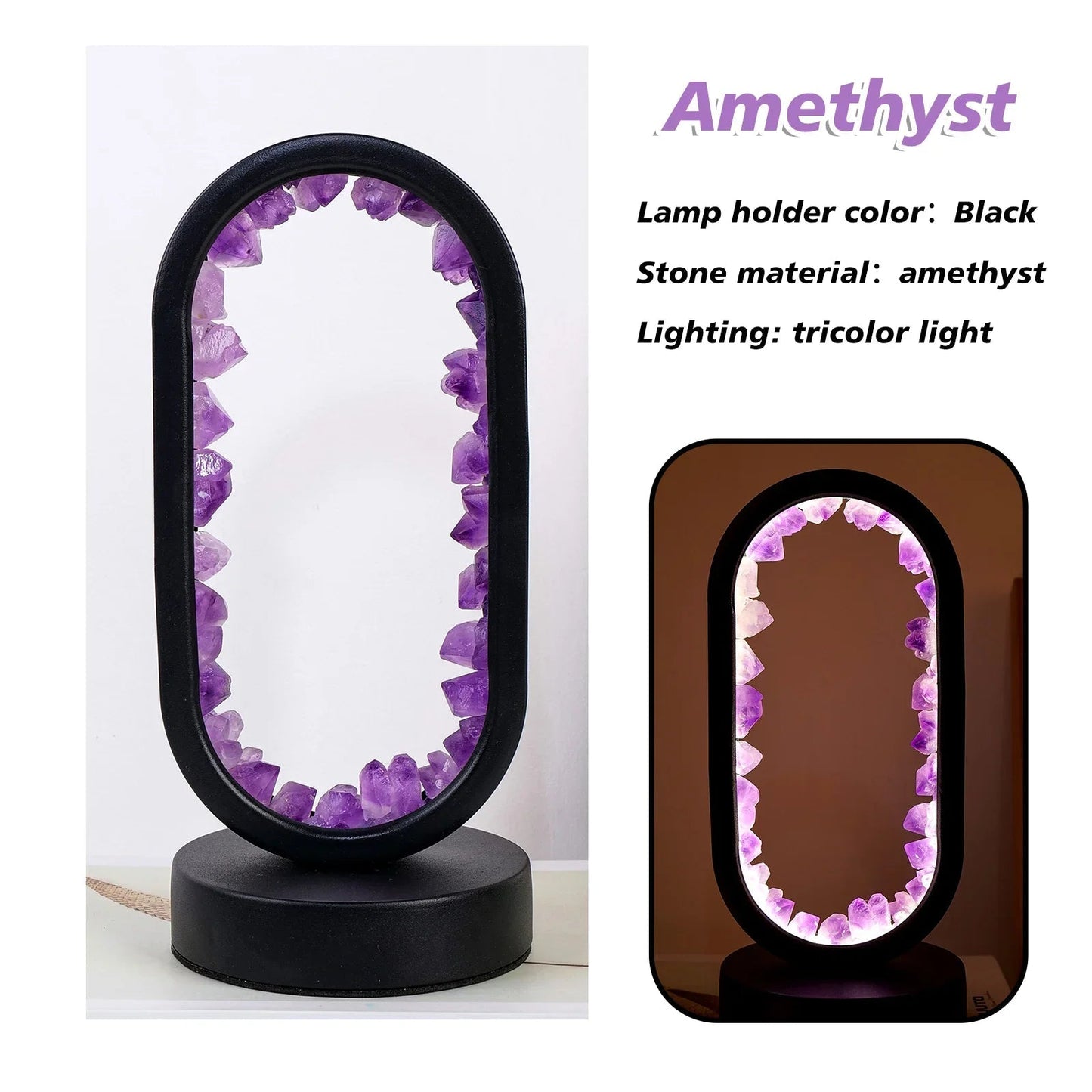 Tafellamp Amethist Handgemaakt Natuurkristal LED E14 Paars Roze Sfeer Slaapkamer Meditatie Yoga Rustgevend Decoratie Innerlijke Rust