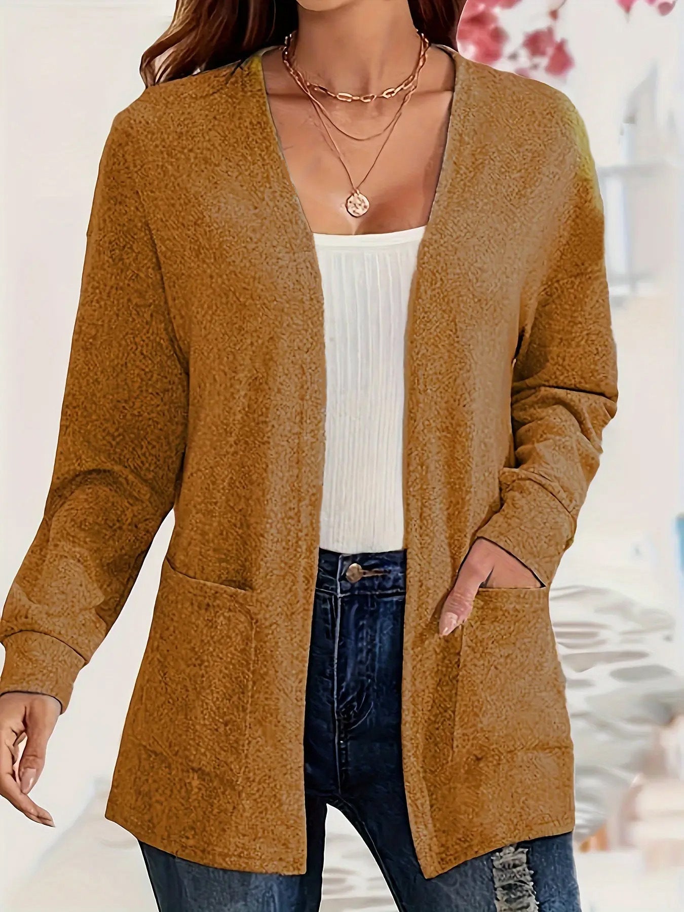 Dames Vest Met Zakken Elegant Lange Mouw