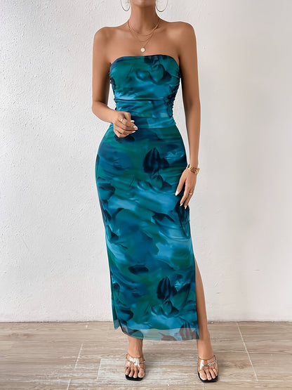 Strapless Gala Avondjurk Zwart Hoge Split Bodycon