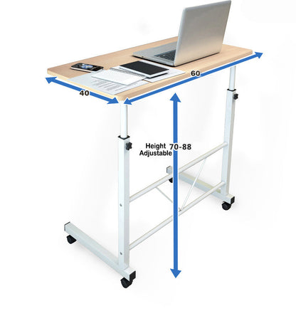 Verstelbare Laptoptafel Op Wielen Wit Staal Hout Hoogte Instelbaar Sofa Bijzettafel