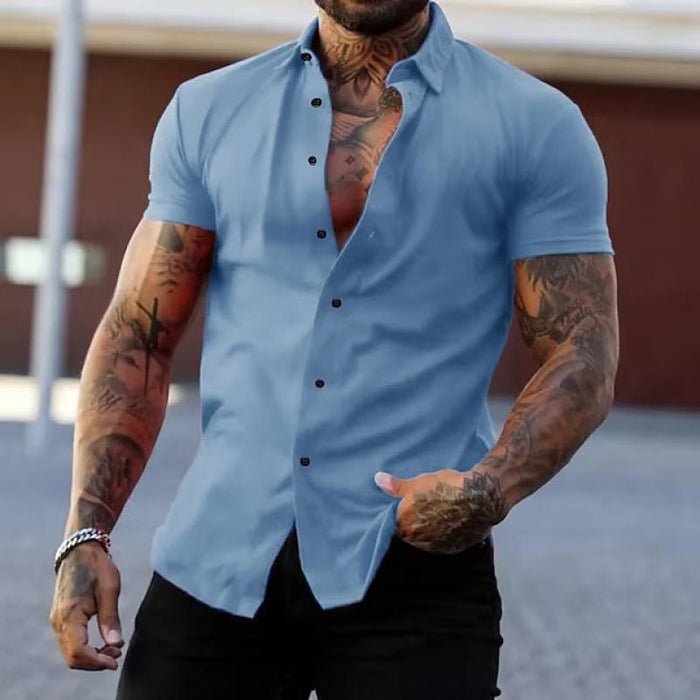 Mannen Korte Mouw Shirt Slim Fit Modern Design