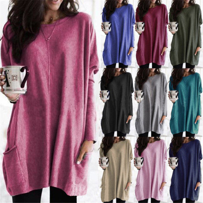 Dames Top met Lange Mouwen en Zakken Basis Collectie → Dames Top Lange Mouwen Zakken Comfortabel Basis