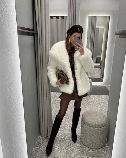 Dames Faux Fur Jas Kort Zacht Oversized