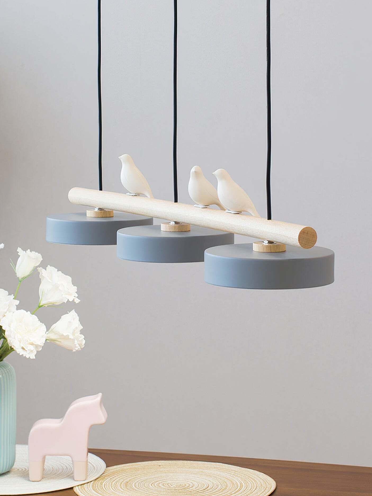 Hanglamp Hout Design Vogelvorm Drie Kappen Scandinavisch Keukeneiland