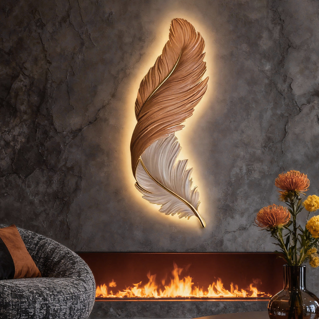 Artistieke Veren LED Wandlamp Met Verborgen Lichtstrip En Afstandsbediening