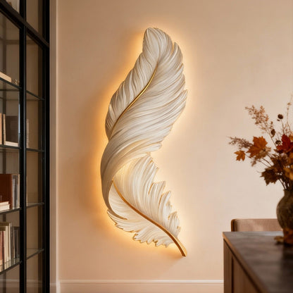 Artistieke Veren LED Wandlamp Met Verborgen Lichtstrip En Afstandsbediening