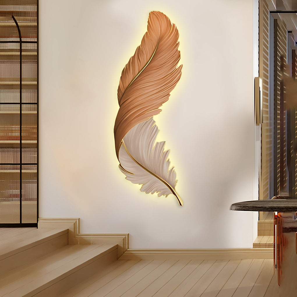 Artistieke Veren LED Wandlamp Met Verborgen Lichtstrip En Afstandsbediening