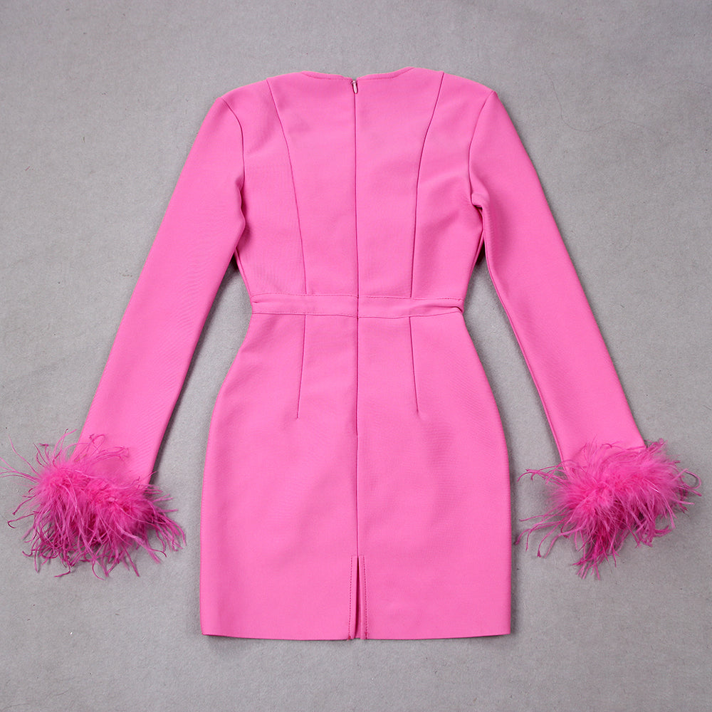 Korte Jurk voor Vrouwen met Veer Details Elegante Minirok
