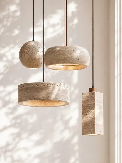 Travertijn Hanglamp Vintage Crème Natuursteen Wabi Sabi Stijl Eetkamer Slaapkamer
