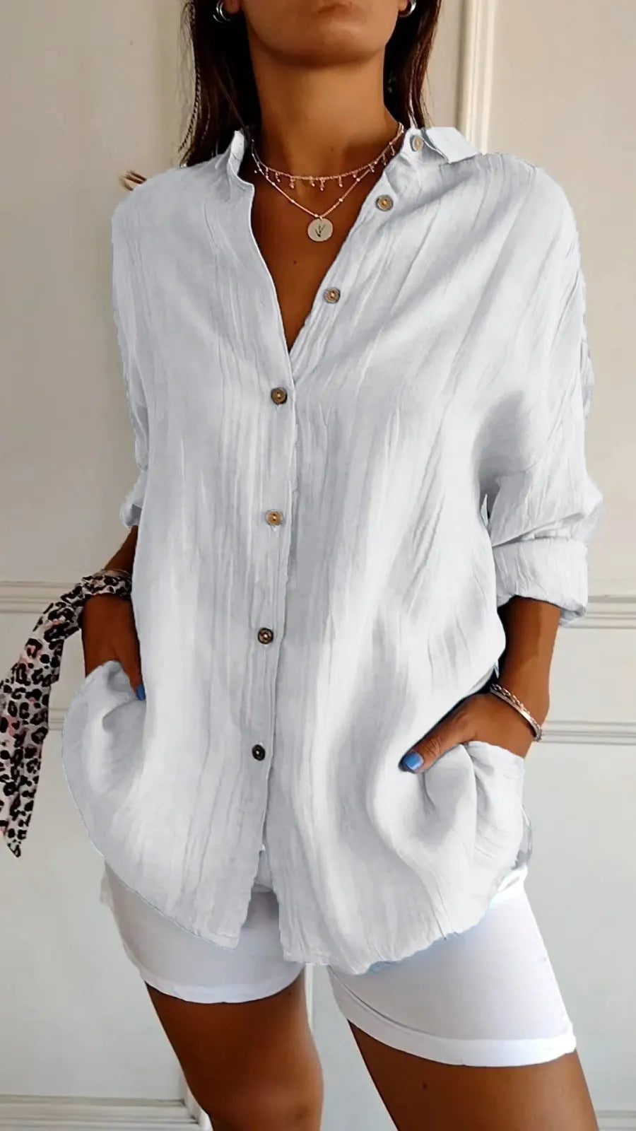 Dames Blouse Zomerse Luchtige Knoopsluiting