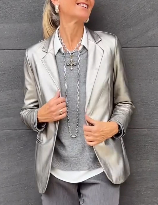 Dames Blazer Metallic Glanzend Anne-Fleur Jas - StudioMarella