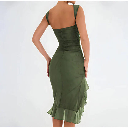Fenna | Elegante bodycon jurk met ruches in de kleur Zwart voor dames in Party stijl ideaal voor de lente.