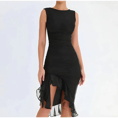Fenna | Elegante bodycon jurk met ruches in de kleur Zwart voor dames in Party stijl ideaal voor de lente.