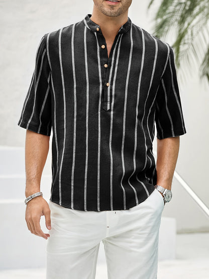 Mannen Zomerhemd Korte Mouwen Strepen Henley Stijl