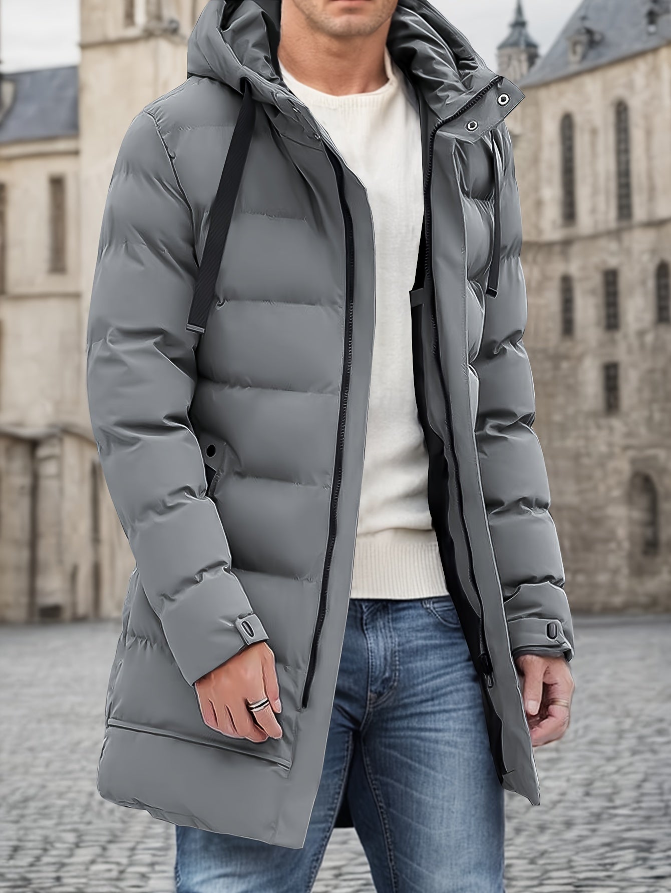 Heren Winterjas Warm met Capuchon en Grote Zakken