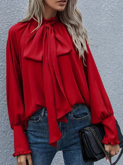 Vrouwelijke Blouse met Strik en Ruches Zomers Model