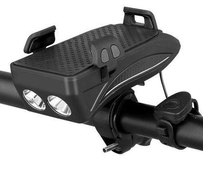 Fiets Stuurhouder 4-in-1 Telefoonhouder Powerbank LED Verlichting Claxon 4000mAh Alle Smartphones