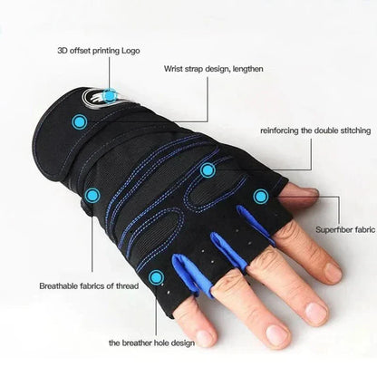 Sporthandschoenen met Polssteun Zwart Schokwerend voor Fitness | sporthandschoenen met polsbescherming gym handschoenen fitnesshandschoenen krachttraining wielrennen ademend antislip