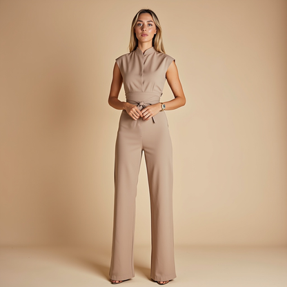 Mouwloze Jumpsuit met Hoge Kraag en Ceintuur voor Vrouw