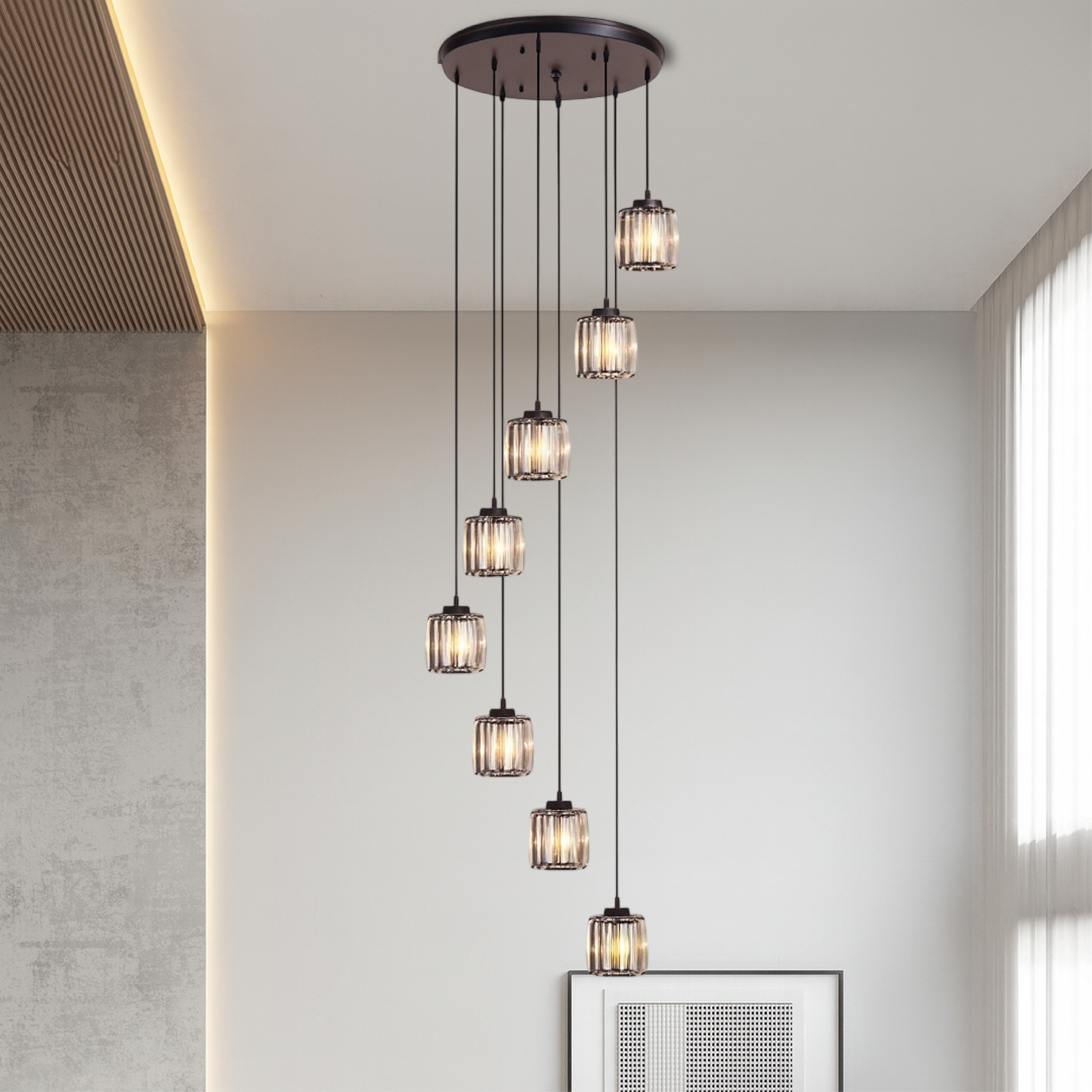 Ida kristallen trappenkroonluchter glas metaal zwart trap verlichting foyer hanglamp modern kristal lamp hoog plafond