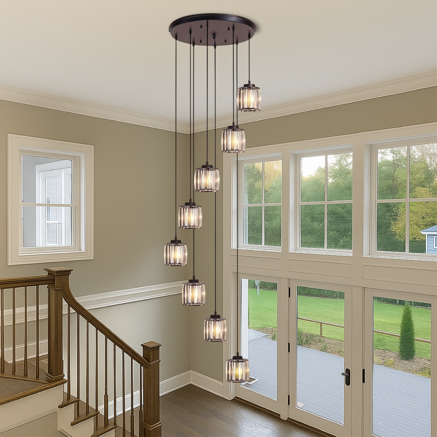 Ida kristallen trappenkroonluchter glas metaal zwart trap verlichting foyer hanglamp modern kristal lamp hoog plafond