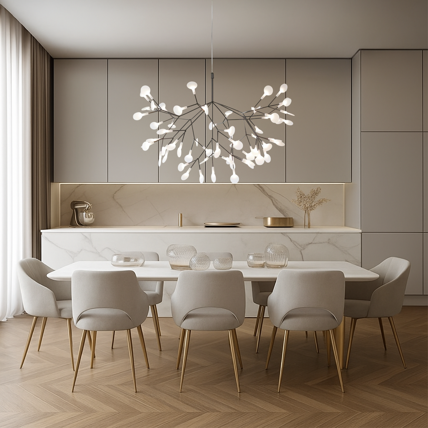 Vuurvlieg hanglamp acryl ijzer Ø80 modern Scandinavisch interieur kroonluchter eetkamer woonkamer design verlichting