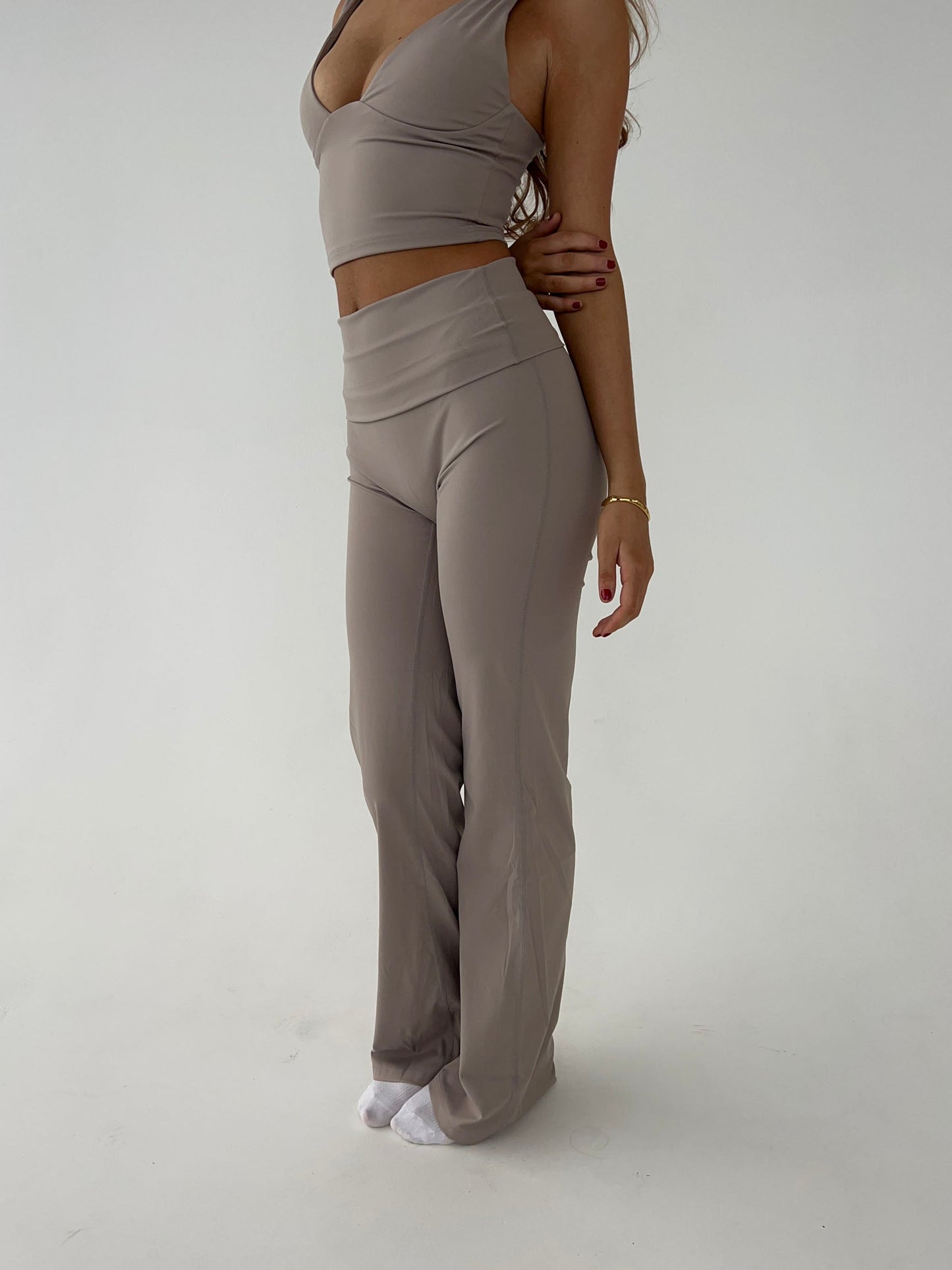 Dames Flared Legging Hoge Taille Stretch Stof