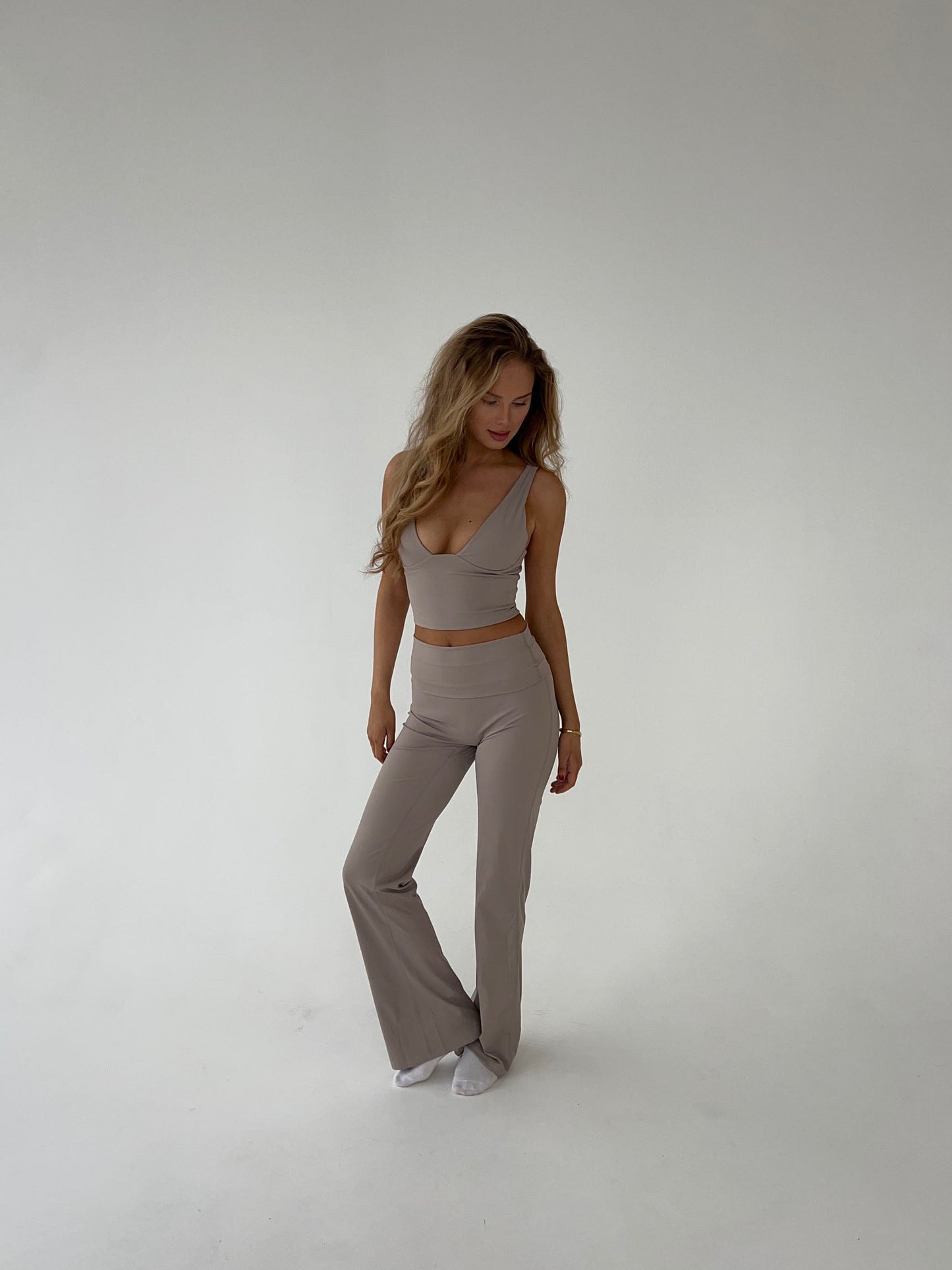 Dames Flared Legging Hoge Taille Stretch Stof