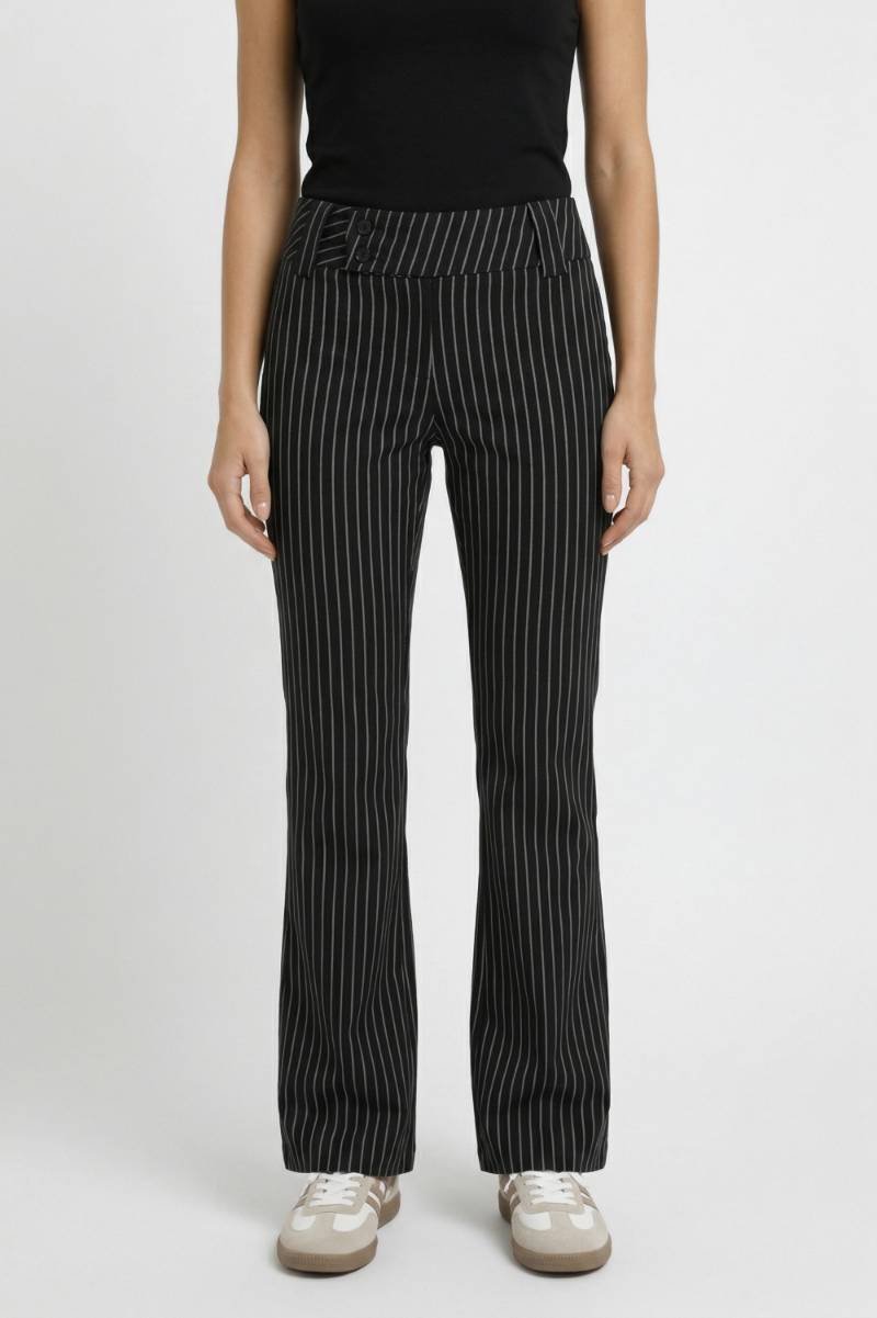 Flared Broek Dames - Gestreept met Hoge Taille | Elegant — Gestreept Zwart