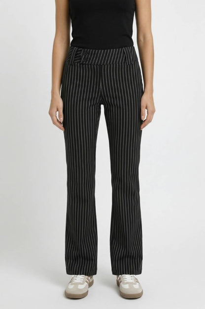 Flared Broek Dames - Gestreept met Hoge Taille | Elegant — Gestreept Zwart