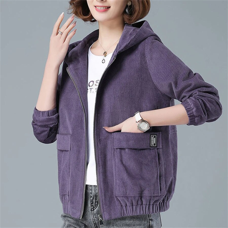Fleur | Oversized corduroy jas in de kleur Paars voor dames in Streetwear stijl ideaal voor de herfst.