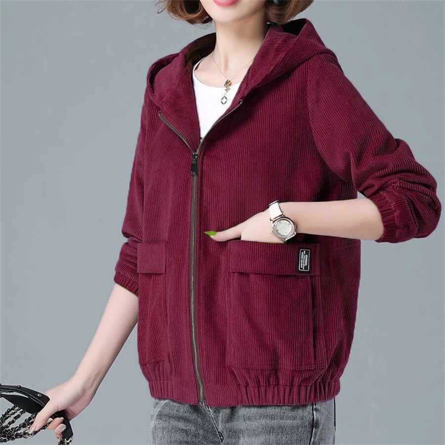 Fleur | Oversized corduroy jas in de kleur Wijnrood voor dames in Streetwear stijl ideaal voor de herfst.