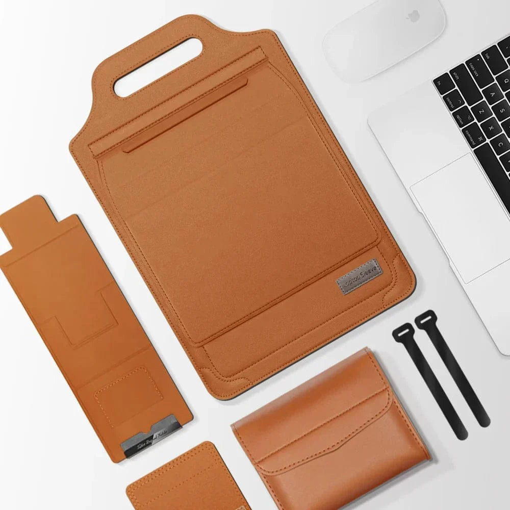 Luxe Laptop Sleeve met Verstelbare Standaard | Ergonomisch PU-Leer Werkstation voor 11-15.6 Inch | Mobiele Kantooroplossing