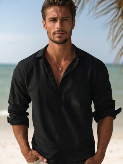 Heren Linnen Overhemd Zomer Casual Strandshirt Luchtig - StudioMarella