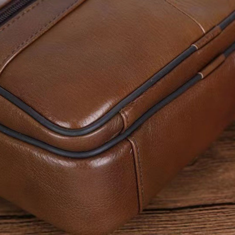 Leren Schoudertas Heren – Ruime Lederen Crossbody Tas met Verstelbare Schouderriem