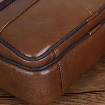 Leren Schoudertas Heren – Ruime Lederen Crossbody Tas met Verstelbare Schouderriem