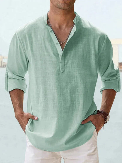 Heren Linnen Overhemd Zomer Casual Strandshirt Luchtig