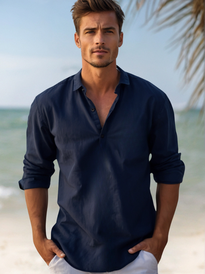 Heren Linnen Overhemd Zomer Casual Strandshirt Luchtig