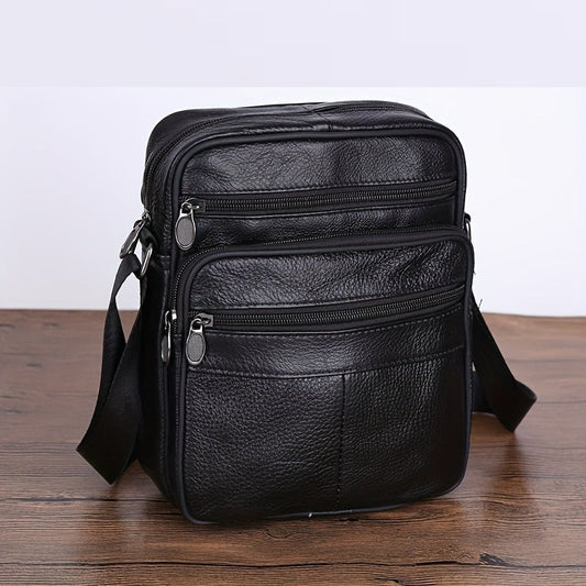 Leren Schoudertas Heren – Ruime Lederen Crossbody Tas met Verstelbare Schouderriem