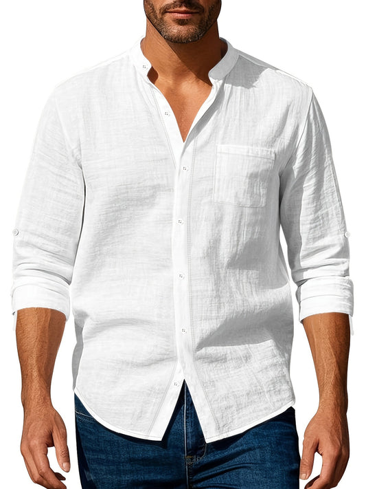 Linnen Overhemd Heren Mao Kraag Casual Fit - StudioMarella