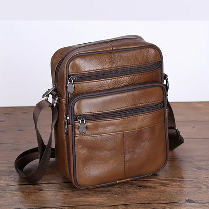 Leren Schoudertas Heren – Ruime Lederen Crossbody Tas met Verstelbare Schouderriem