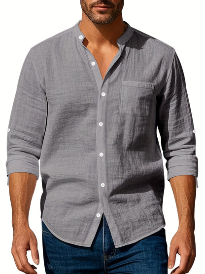 Linnen Overhemd Heren Mao Kraag Casual Fit