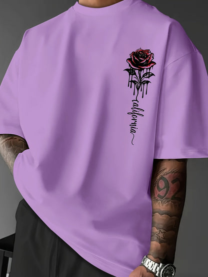 Heren T-Shirt met Rozen Print Losse Fit Zomer Shirt Casual