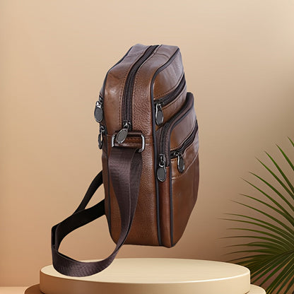 Leren Schoudertas Heren – Ruime Lederen Crossbody Tas met Verstelbare Schouderriem