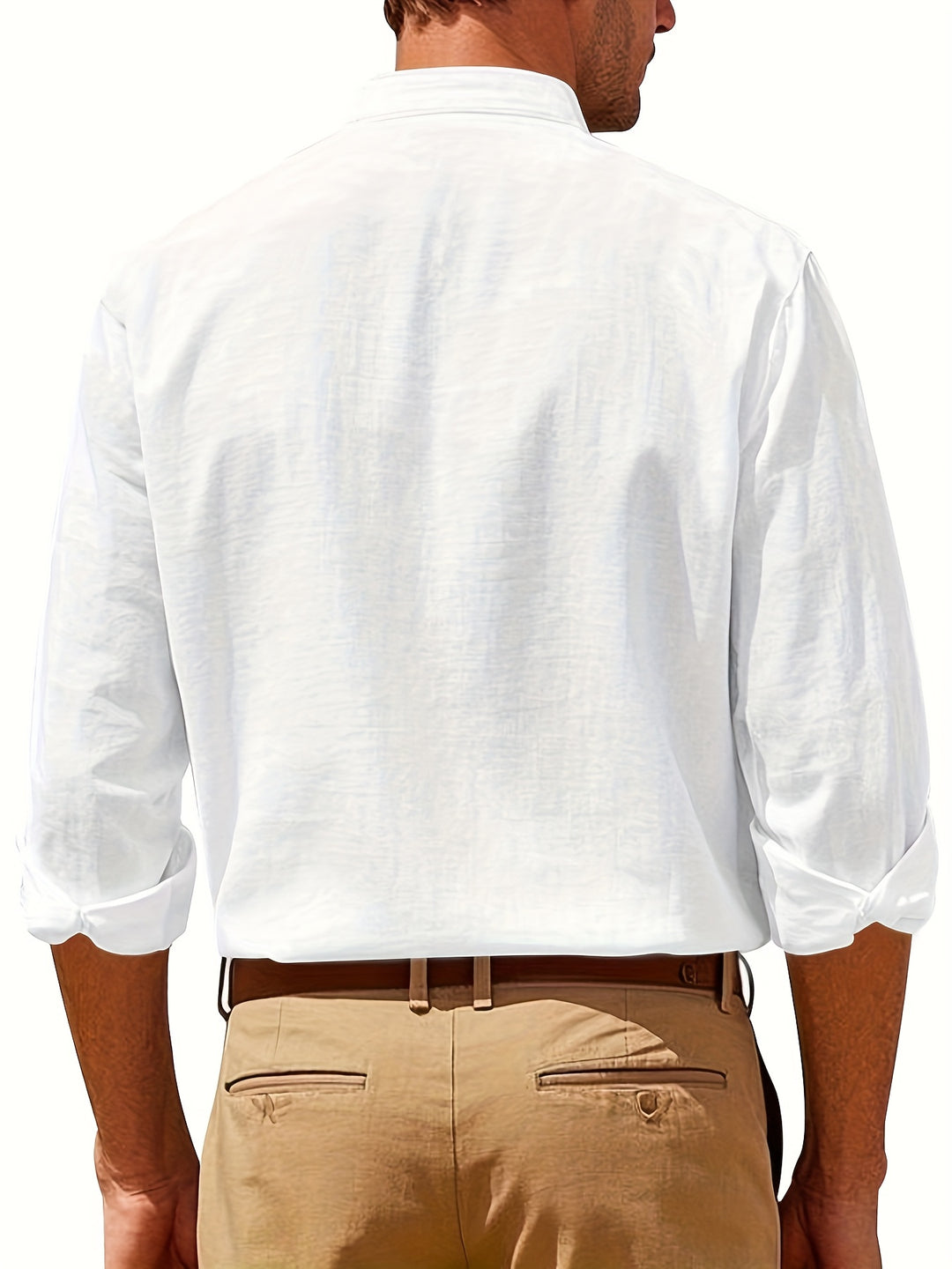 Linnen Overhemd Heren Mao Kraag Casual Fit