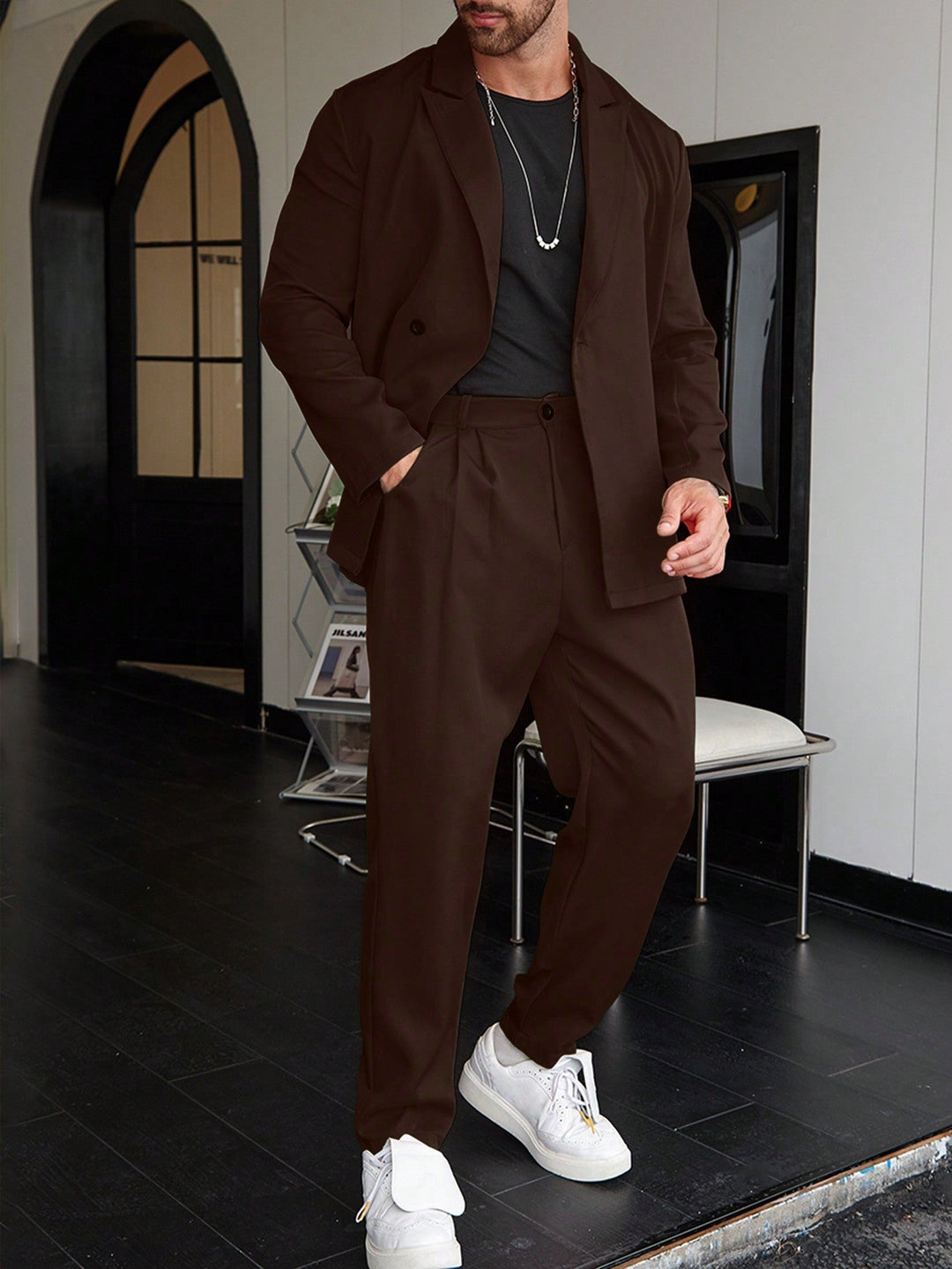 Heren Slim Fit Pak 2-Delig Blazer en Broek