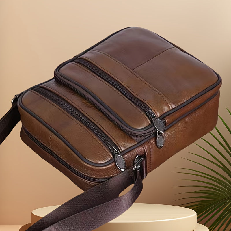 Leren Schoudertas Heren – Ruime Lederen Crossbody Tas met Verstelbare Schouderriem