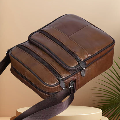 Leren Schoudertas Heren – Ruime Lederen Crossbody Tas met Verstelbare Schouderriem