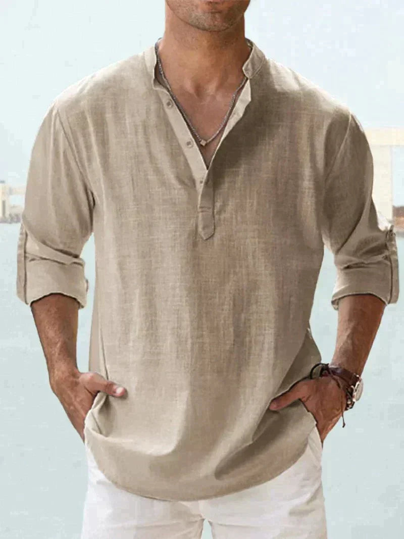 Heren Linnen Overhemd Zomer Casual Strandshirt Luchtig
