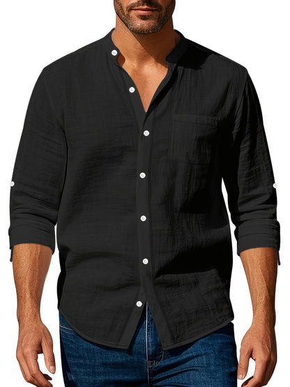 Linnen Overhemd Heren Mao Kraag Casual Fit